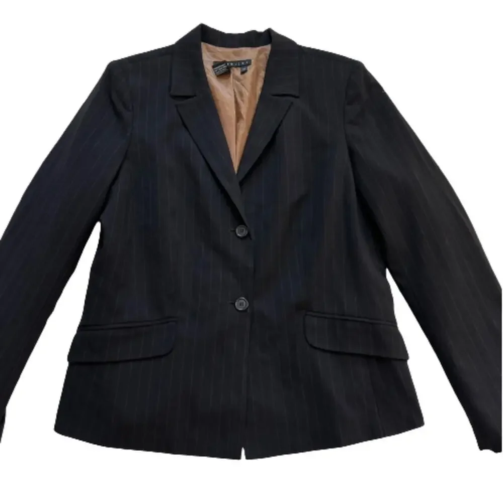 Parellel Blazer Jacket Black Brown Pinstriped Button Front Career Office Size 14